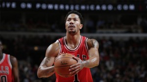 Bulls guard Derrick Rose shoots a free throw against the Cavaliers.