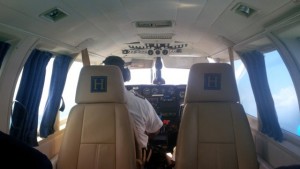 Colin piloting the inaugural Caribbean Helicopters flight by plane to Nevis last Friday. 