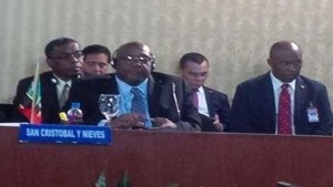 PM Harris (front) and Minister Liburd (back, left) at meeting in Venezuela