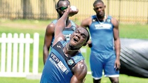 The West Indies’ pace bowler Jerome Taylor about to deliver a ball during his team’s training session at Murdoch University Oval, Perth, Australia, on Tuesday. (PHOTO: WICB MEDIA/PHILIP SPOONER)