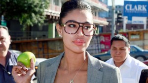 V. Stiviano leaves Los Angeles Superior Court at the end of the day's testimony in the lawsuit brought against her by former Los Angeles Clippers basketball team owner Donald Sterling's estranged wife Shelly Sterling.