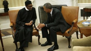 U.S. President Barack Obama (right) meets with Nigerian President Muhammadu Buhari (left) in the Oval Office of the White House on July 20, 2015 in Washington, DC. The two leaders discussed various topics including Nigeria's economy, corruption and the fight against the Boko Haram terrorist group. 