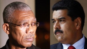 Guyana’s president David Granger (left) and Venezuela’s president Nicolás Maduro.
