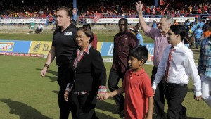 Damien O'Donohoe (far left): "We are certainly open to more investment from India"© Caribbean Premier League