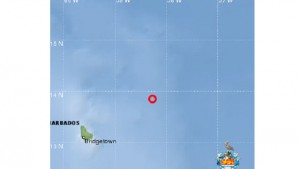 A UWI Seismic Research Centre map showing the location of the larger of the two tremors.