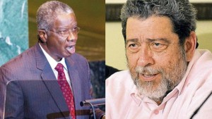 (L) STUART… while Caricom stands very firmly behind Guyana it is also aware of the good relations Caracas has with the region. (R) GONSALVES… disappointed that commitments made by Dominican Republic during a meeting in Brussels not kept.