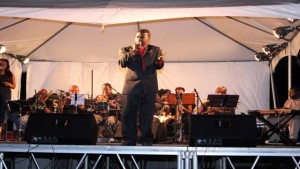 Keithroy “De Bear” Morson performing at the Calypso Revue Tent during the quarter-finals competition in July 2015 in Antigua. (Photo by Martina Johnson)