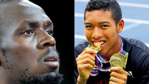 (L) BOLT… I’m always confident.+(R) Sani Brown of Japan – Ghanian father, Japanese mother.