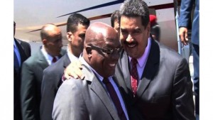 Dr. the Honourable Timothy Harris (left), Prime Minister of St. Kitts and Nevis welcomes His Excellency Nicolás Maduro Moros (right), President of the Bolivarian Republic of Venezuela to the shores of St. Kitts and Nevis on his inaugural visit. 