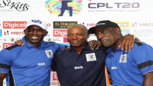 Former West Indies captains Sir Viv Richards (right) and Brian Lara (center) with former professional footballer Dwight Yorke. Sir Viv said he would support Lara’s bid should he choose to vie for the WICB’s top position.