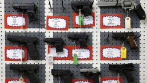 Guns for sale are displayed in Roseburg Gun Shop in Roseburg, Oregon, United States, October 3, 2015.