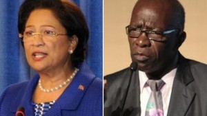 Former Prime Minister Kamla Persad-Bissessar (L) and Jack Warner