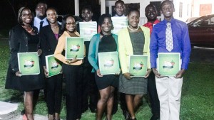 Newly indeucted members to SKNYPA. (L-R)   Keneisha Flemming, Kevron Phipps, Carolynda Welcome, Jonelle Irish, Tajaroh Stapleton, Kyra Seaton, Trevis Belle, Xuxa Garroden, Ackeem Alexander and Christian Nathaniel