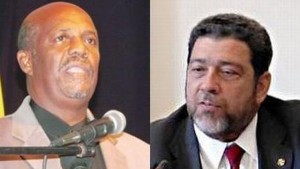 Opposition Leader Arnhim Eustace (L) and Prime Minister Dr Ralph Gonsalves