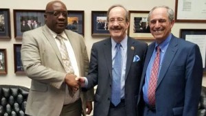 Prime Minister Harris with Lanny Davis, EVP, LEVICK, former White House special counsel, and US Congressman Eliot Engel