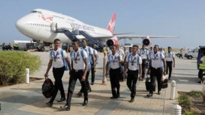 Members of the victorious West Indies Under-19 team shortly after deplaning in Barbados on Tuesday after winning ICC Youth World Cup in Bangladesh on Sunday.