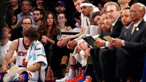 Late in another Knicks blowout loss, Carmelo Anthony couldn't escape the heckling of a fan seated near the Knicks bench, so Anthony pointed out nearby team owner James Dolan and told the fan, "Look, the owner's right there. Ask for your money back."