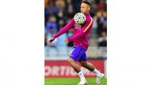 Barcelona’s Neymar of Brazil, warms up before the match during their Spanish La Liga soccer match against Real Sociedad at Anoeta stadium in San Sebastian, northern Spain, last Saturday.