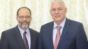 Prime Minister Allen Chastanet (R) meeting with CARICOM Secretary General, Irwin LaRocque