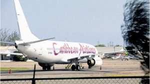 Caribbean Airlines plane at Kingston's Norman Manley International Airport.