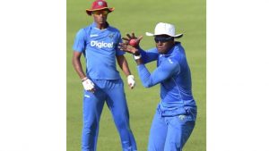 West Indies cricketer Carlos Brathwaite catches the ball during training