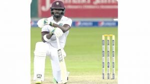 West Indies batsman Darren Bravo reacts after his dismissal for 116 runs on the final day of the first day/night Test against Pakistan at the Dubai International Cricket Stadium in the Gulf Emirate on Monday.