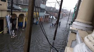 Flooding in Les Cayes in the south of Haiti, caused by Hurricane Matthew