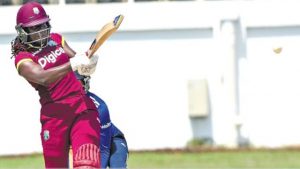 West Indies captain Stafanie Taylor on the attack during the second ODI against England at the Trelawny Multi-purpose Stadium yesterday. West Indies won by 38 runs.