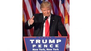 NEW YORK, United States — Republican president-elect Donald Trump gestures before giving his victory speech early this morning at the New York Hilton Midtown in New York. 