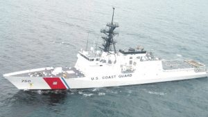 A United States Coast Guard cutter on patrol